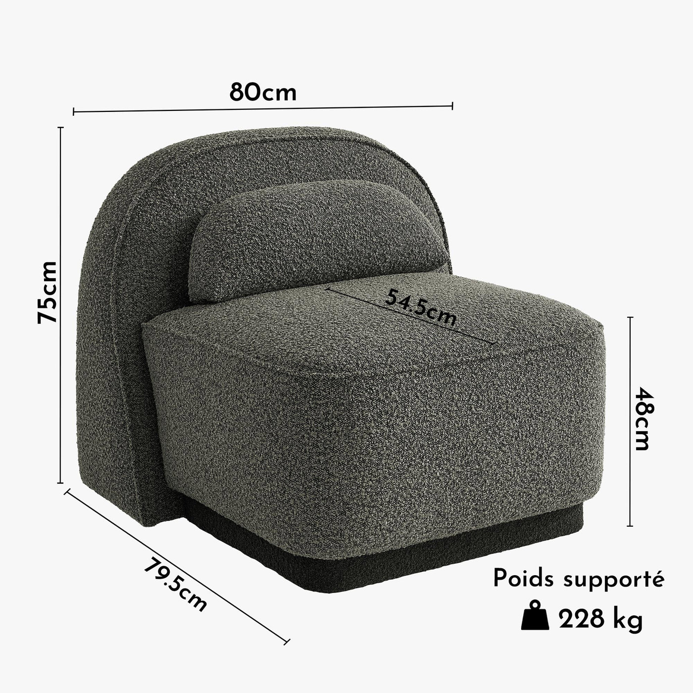 BERY Fauteuil pivotant en tissu bouclette vert - Fauteuils - Mobilier Deco