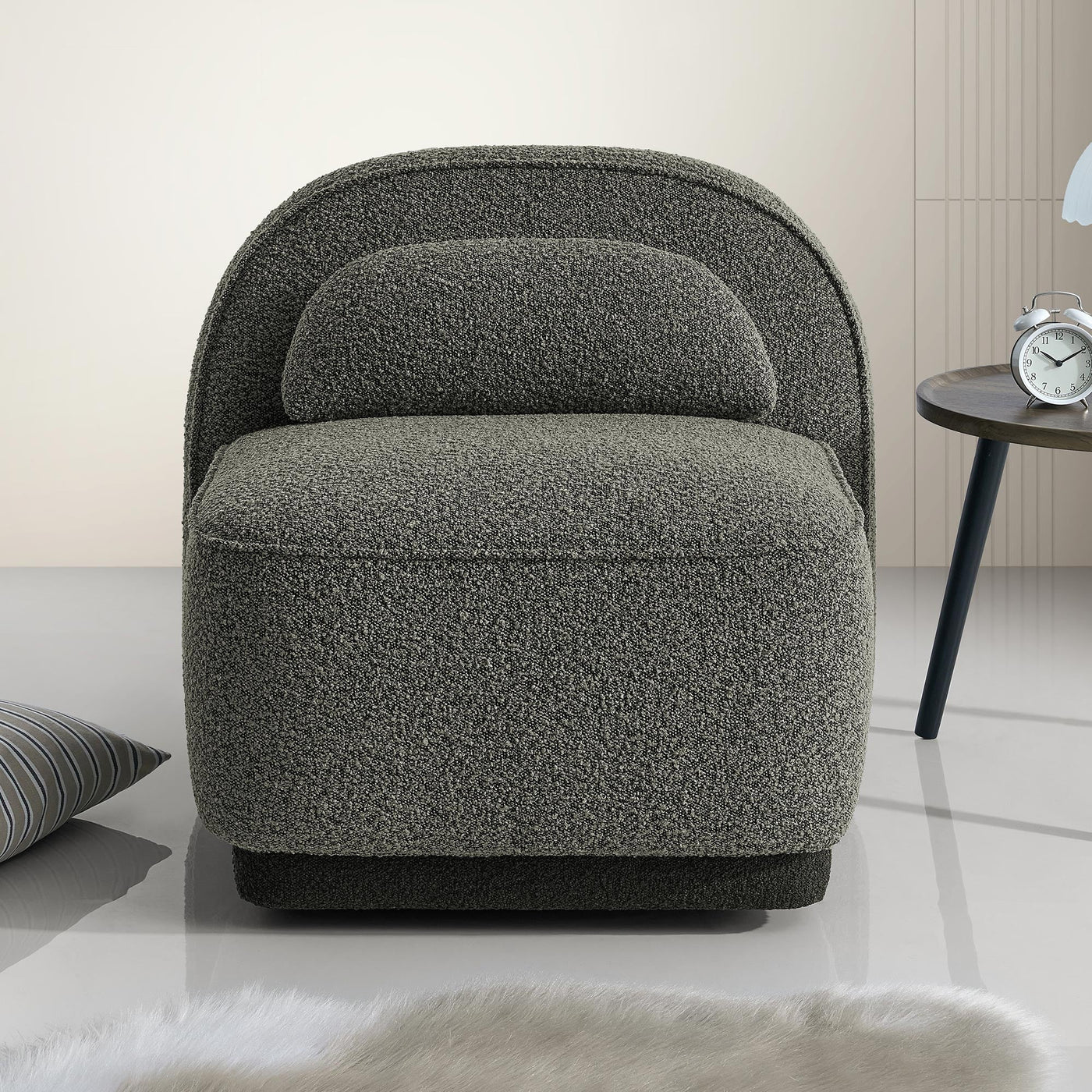 BERY Fauteuil pivotant en tissu bouclette vert - Fauteuils - Mobilier Deco