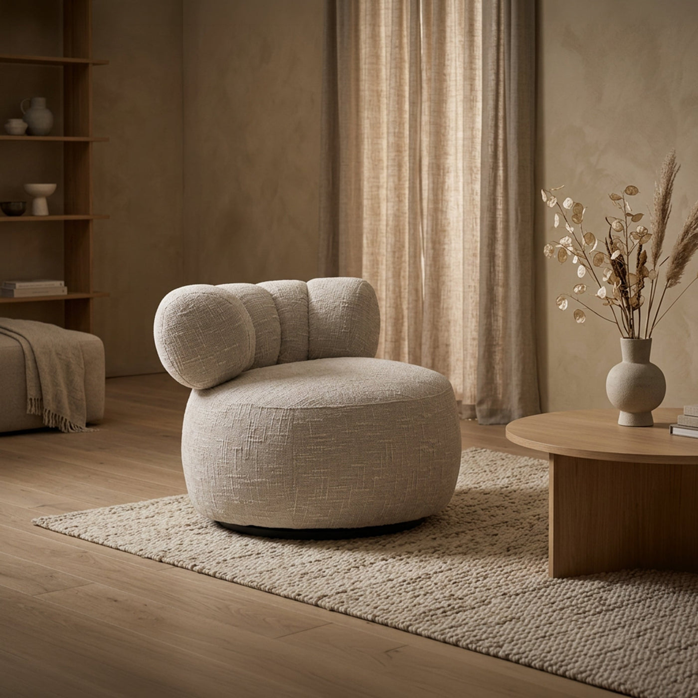 BLAIR Fauteuil pivotant en tissu texturé beige - Fauteuils - Mobilier Deco