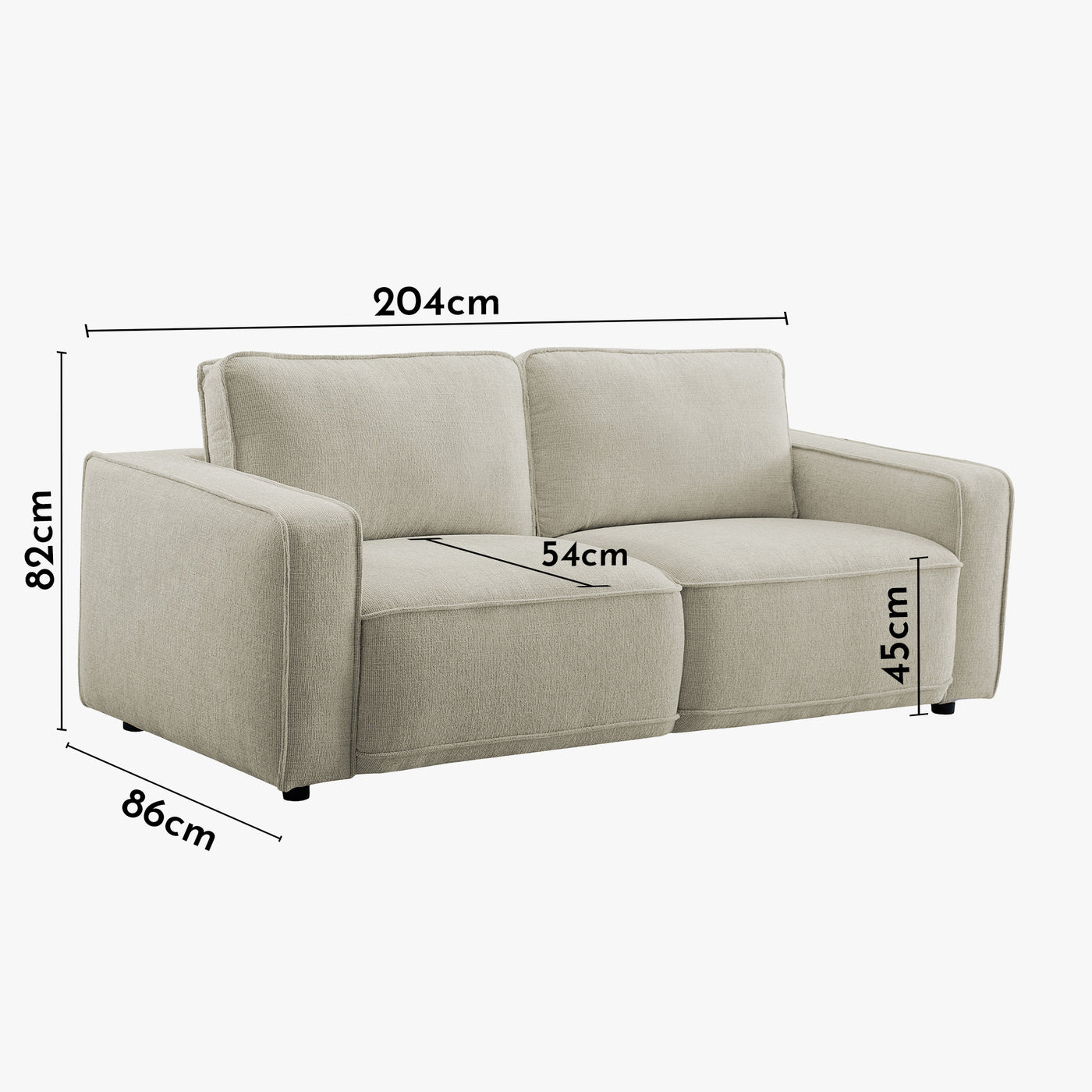 KALYA Canapé 3 places en tissu beige