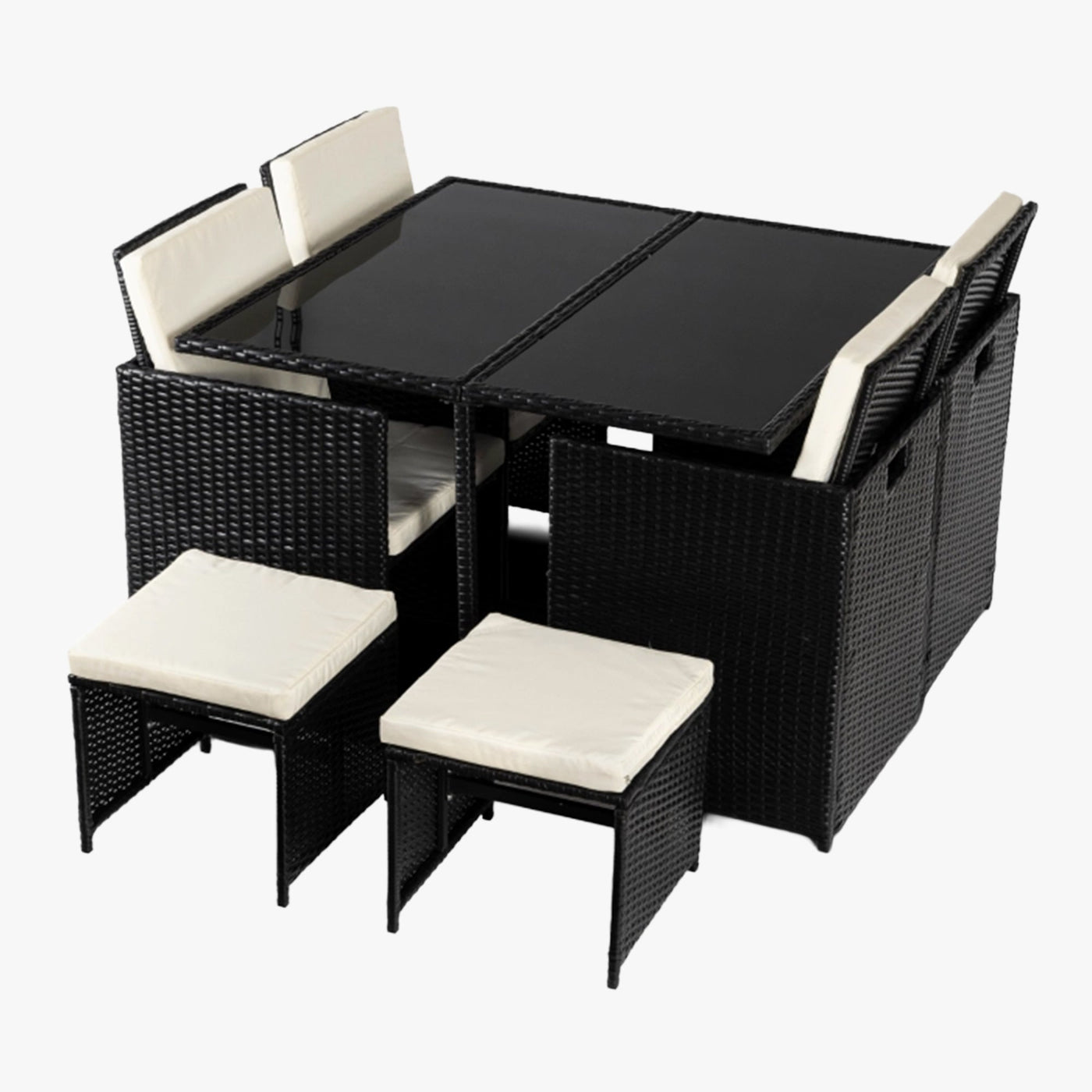 BONITO Ensemble de mobilier de jardin 8 places avec table en verre trempé noir - Mobilier de jardin - Mobilier Deco