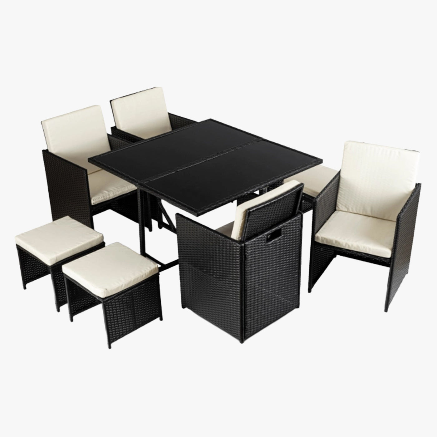 BONITO Ensemble de mobilier de jardin 8 places avec table en verre trempé noir - Mobilier de jardin - Mobilier Deco