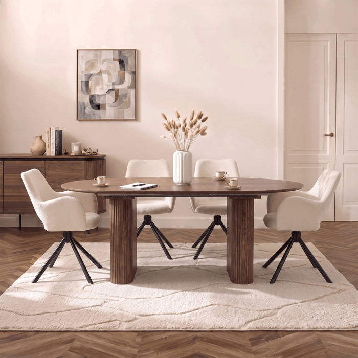 BONY Table à manger ovale extensible couleur bois foncé 180-220 cm Mobilier Deco