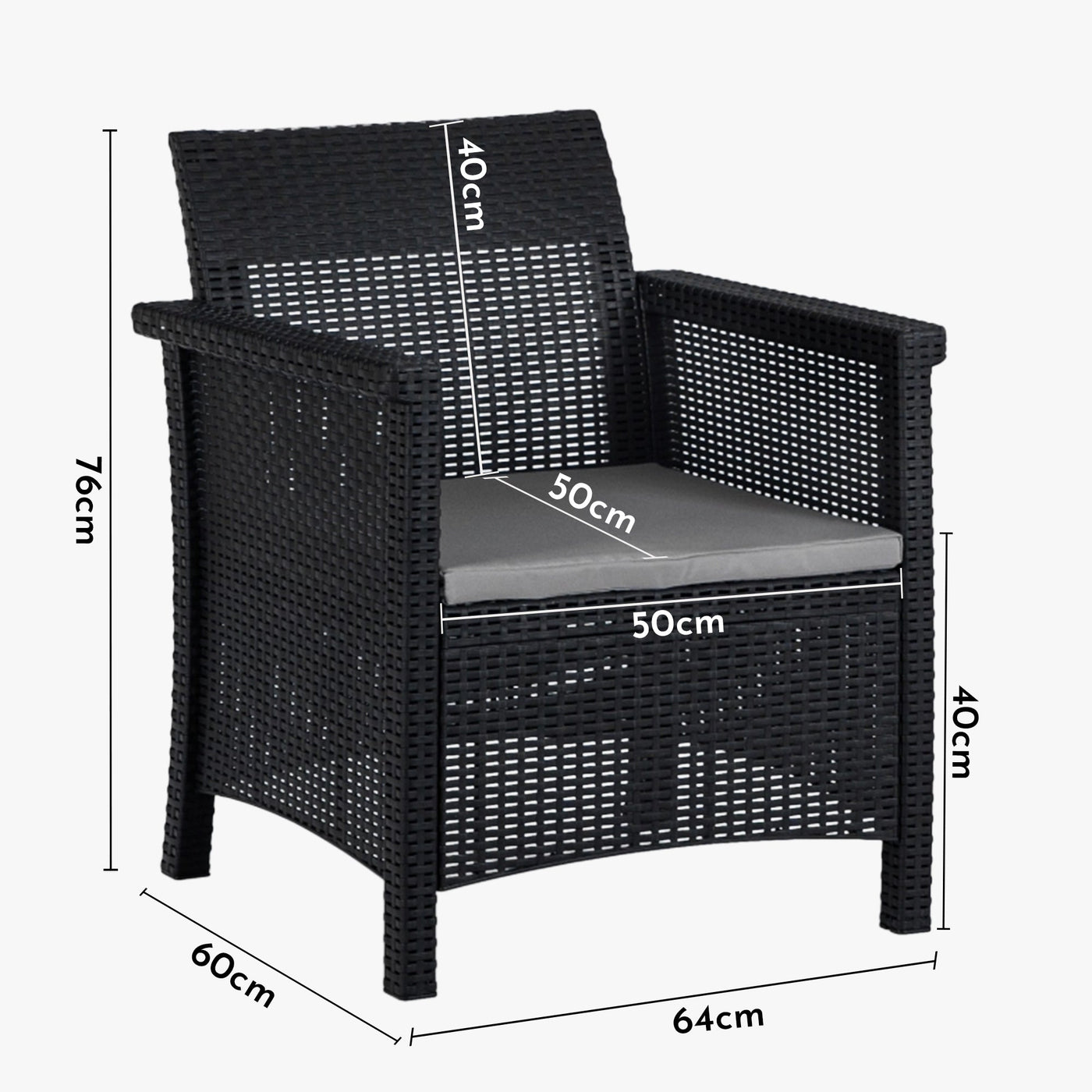 BRENTA Ensemble de mobilier de jardin 4 places avec table noir - Mobilier de jardin - Mobilier Deco
