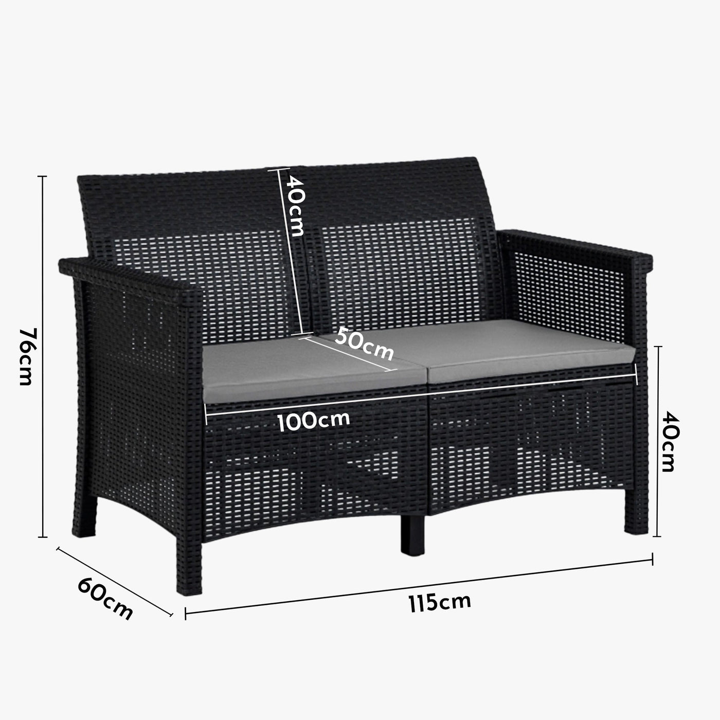 BRENTA Ensemble de mobilier de jardin 4 places avec table noir - Mobilier de jardin - Mobilier Deco