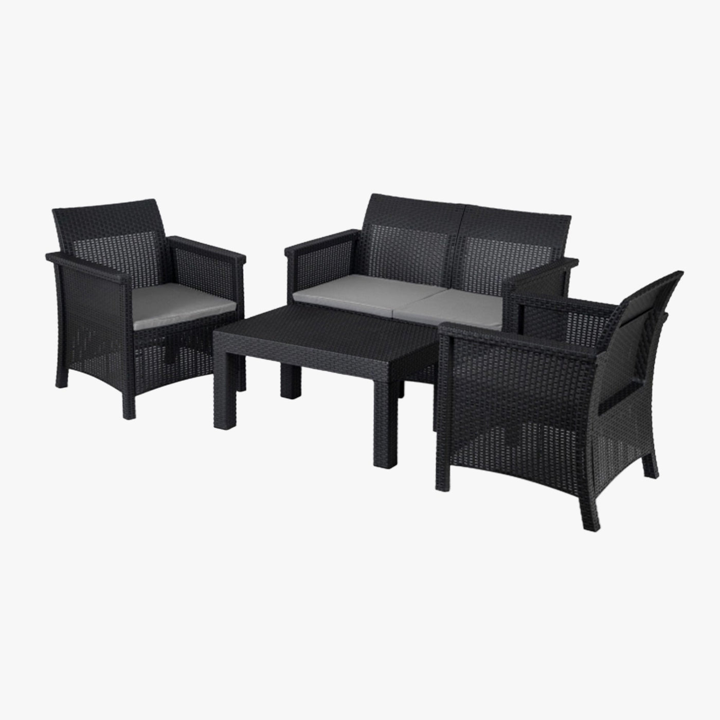 BRENTA Ensemble de mobilier de jardin 4 places avec table noir - Mobilier de jardin - Mobilier Deco