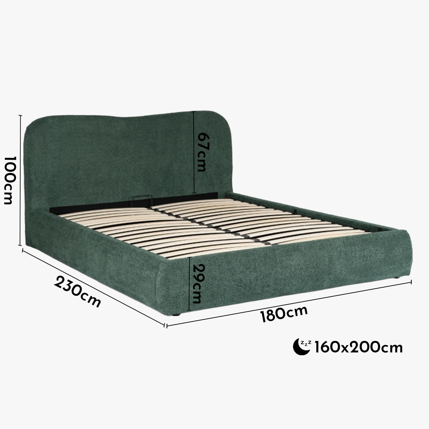 BRISTOL Lit double en tissu bouclette vert avec coffre 160x200 cm - Lits - Mobilier Deco