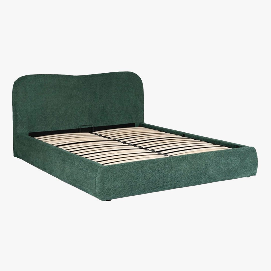 BRISTOL Lit double en tissu bouclette vert avec coffre 160x200 cm - Lits - Mobilier Deco