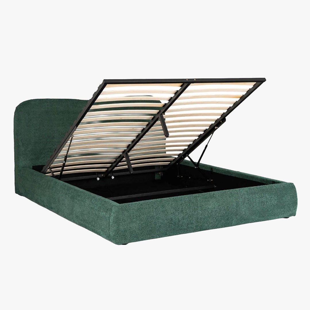 BRISTOL Lit double en tissu bouclette vert avec coffre 160x200 cm - Lits - Mobilier Deco