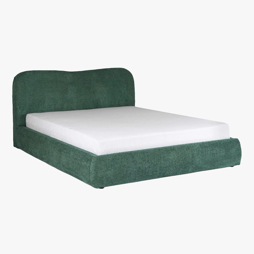 BRISTOL Lit double en tissu bouclette vert avec coffre 160x200 cm - Lits - Mobilier Deco
