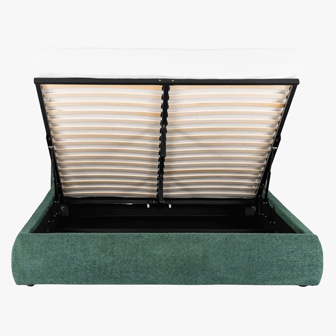 BRISTOL Lit double en tissu bouclette vert avec coffre 160x200 cm - Lits - Mobilier Deco