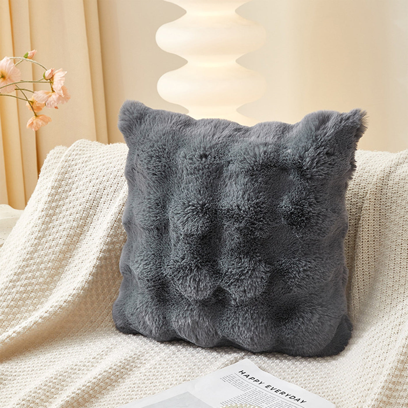 BUBBLE Coussin carré en tissu gris 43x43 cm - Coussins - Mobilier Deco