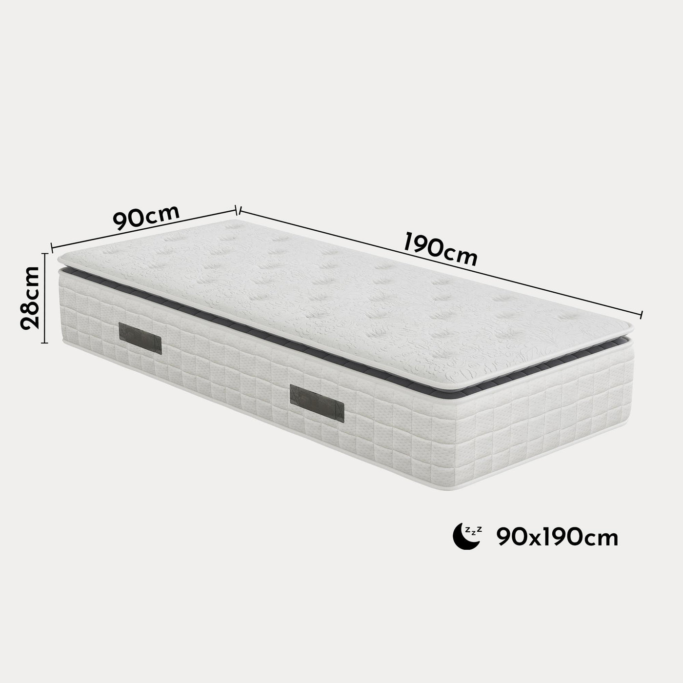 CACHEMIRE Matelas ressorts ensachés 90x190 cm épaisseur 28 cm - Matelas - Mobilier Deco