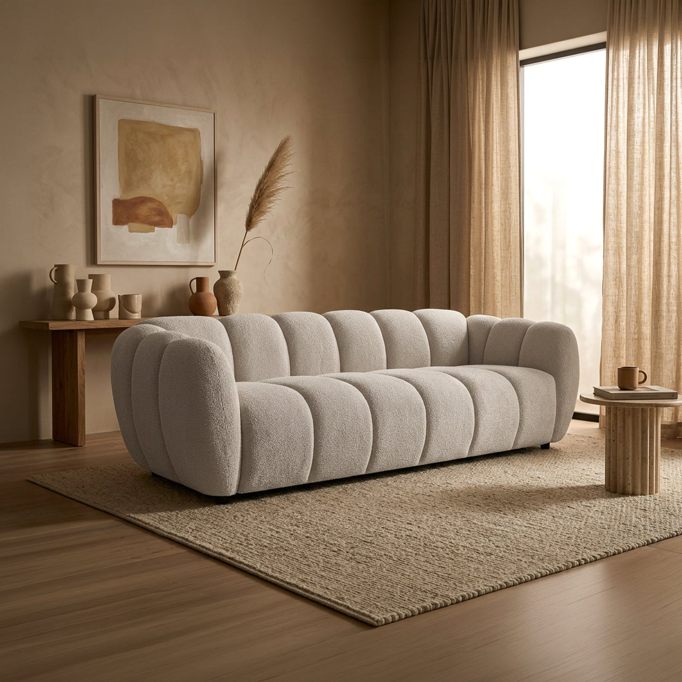 CAMILLE Canapé 3 places en tissu beige - Canapés fixes - Mobilier Deco