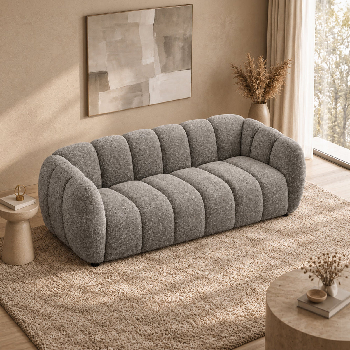 CAMILLE Canapé 3 places en tissu taupe - Canapés fixes - Mobilier Deco