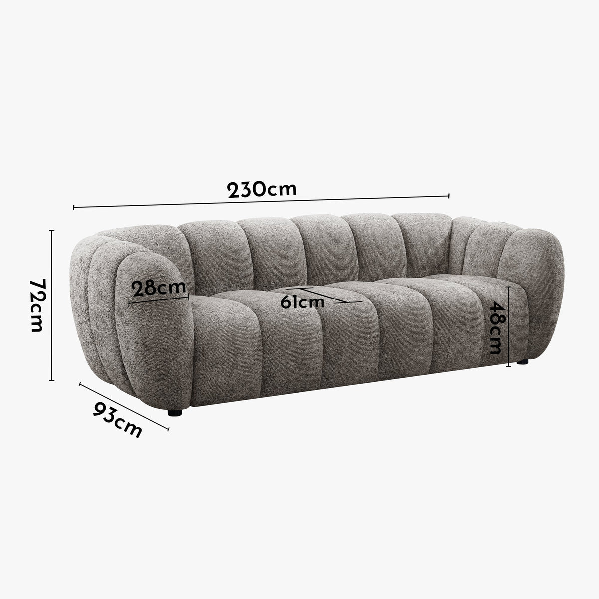 CAMILLE Canapé 3 places en tissu taupe - Canapés fixes - Mobilier Deco