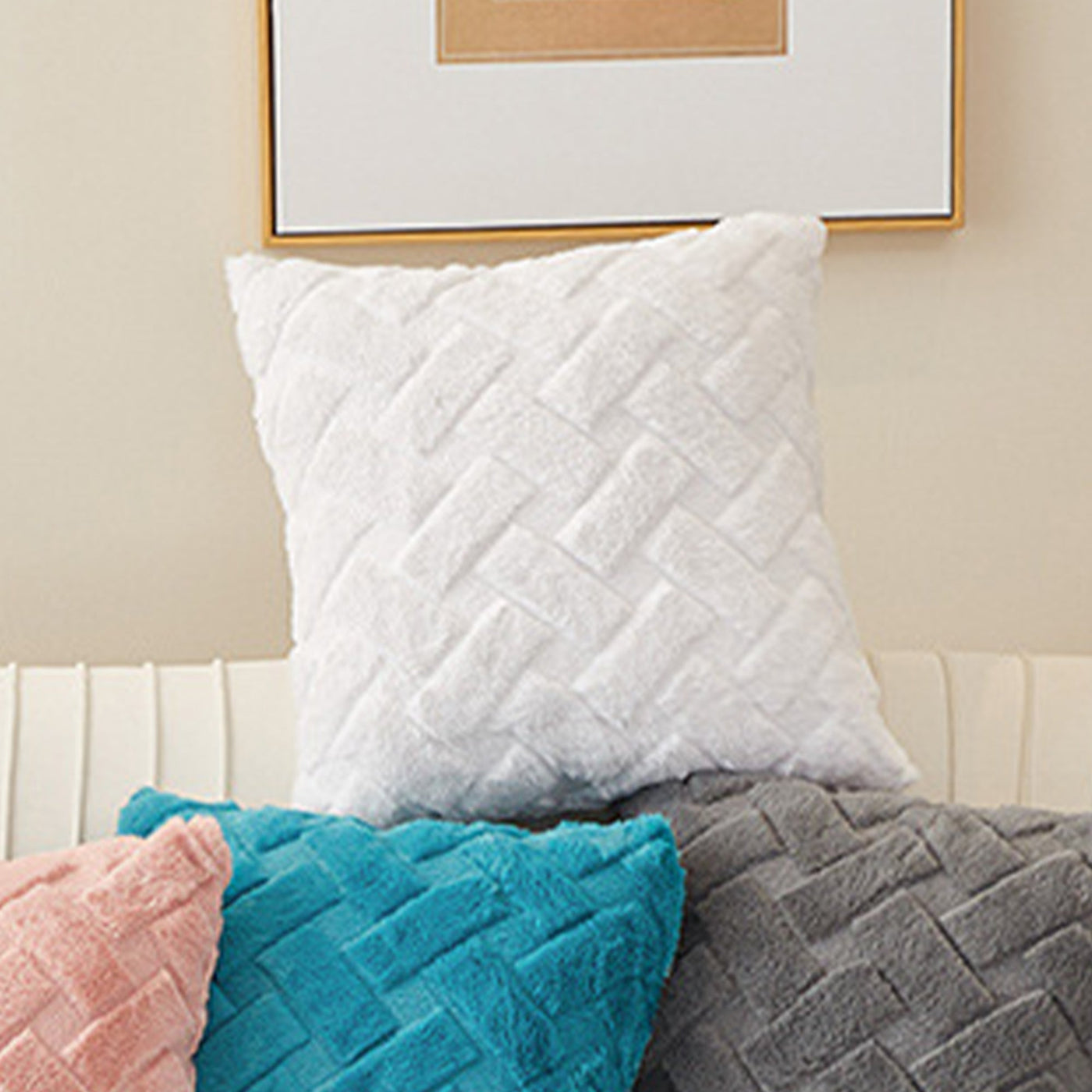 CAPRI Coussin carré en tissu à motifs blanc 43x43 cm - Coussins - Mobilier Deco