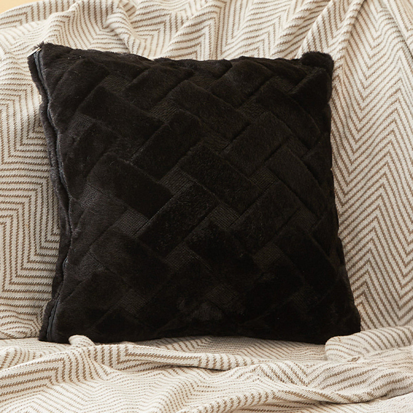CAPRI Coussin carré en tissu à motifs noir 43x43 cm - Coussins - Mobilier Deco