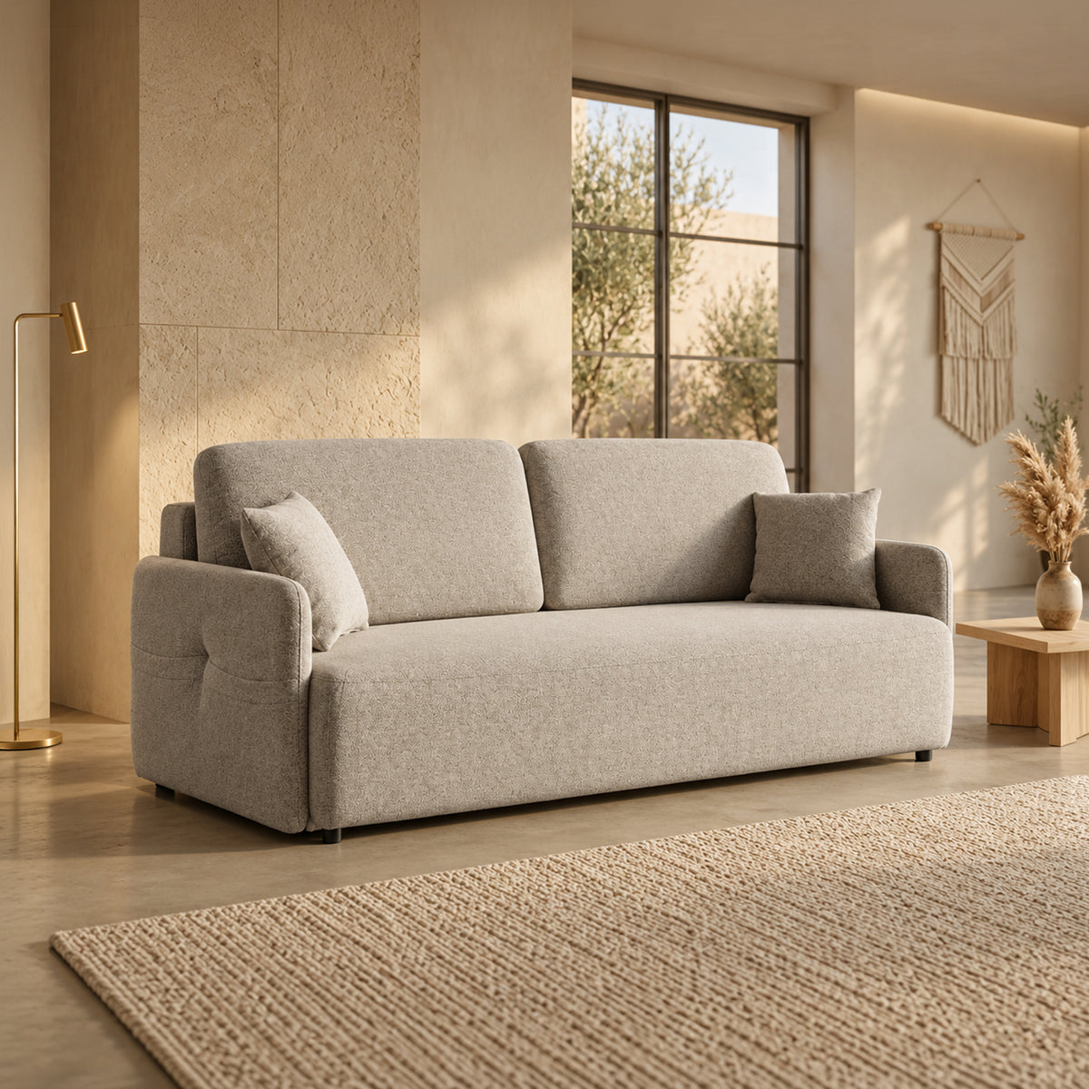 CARLA Canapé 3 places convertible en tissu beige - Canapés convertibles - Mobilier Deco