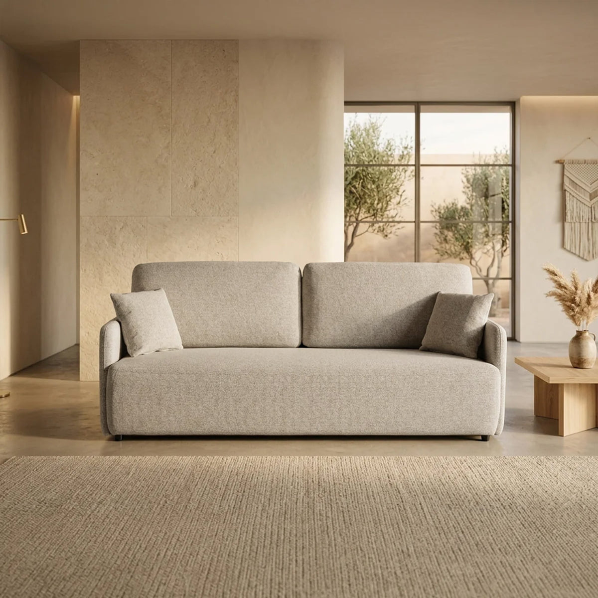 CARLA Canapé 3 places convertible en tissu beige - Canapés convertibles - Mobilier Deco
