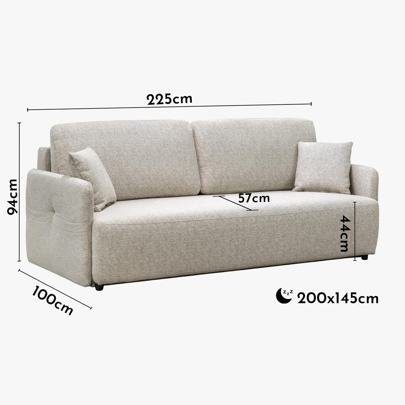 CARLA Canapé 3 places convertible en tissu beige - Canapés convertibles - Mobilier Deco