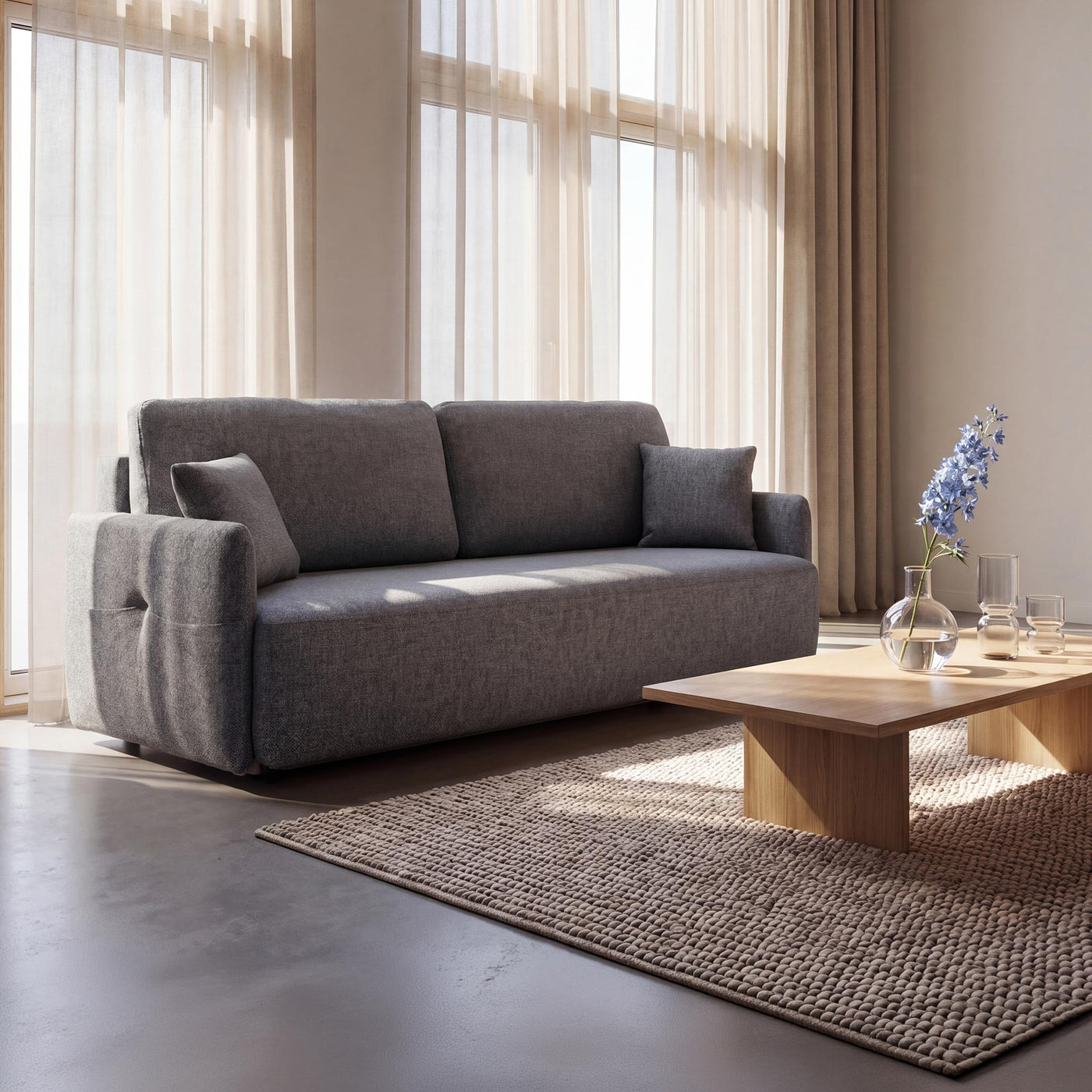 CARLA Canapé 3 places convertible en tissu gris - Canapés convertibles - Mobilier Deco