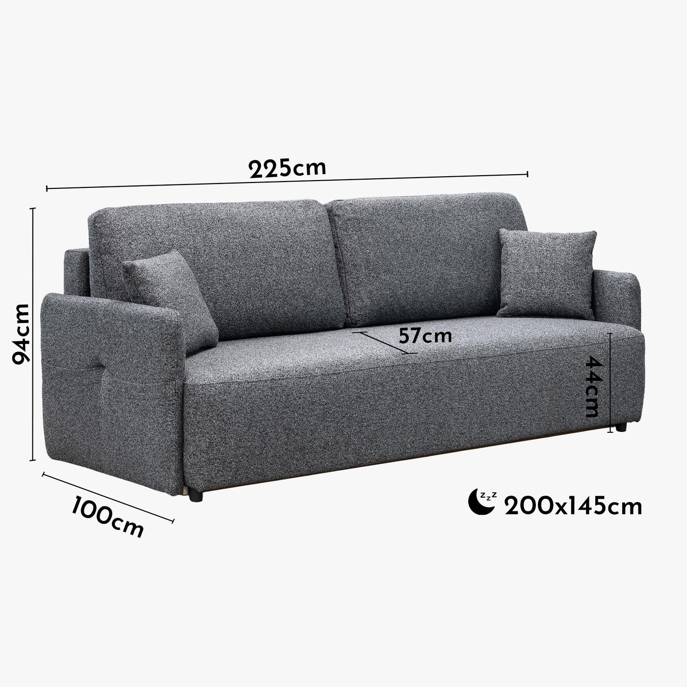 CARLA Canapé 3 places convertible en tissu gris - Canapés convertibles - Mobilier Deco