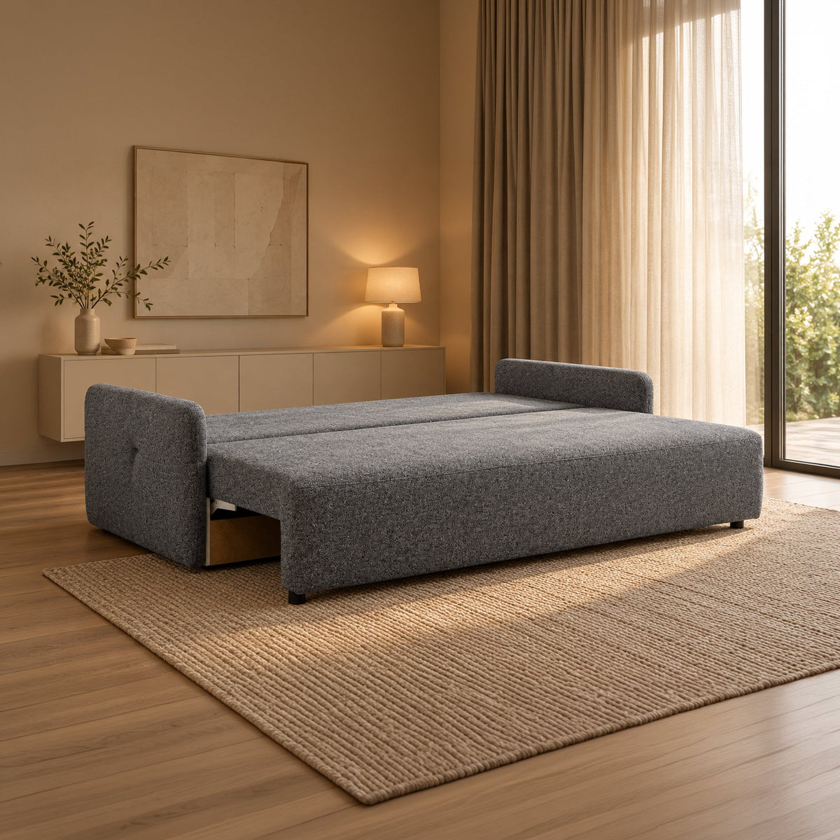 CARLA Canapé 3 places convertible en tissu gris - Canapés convertibles - Mobilier Deco