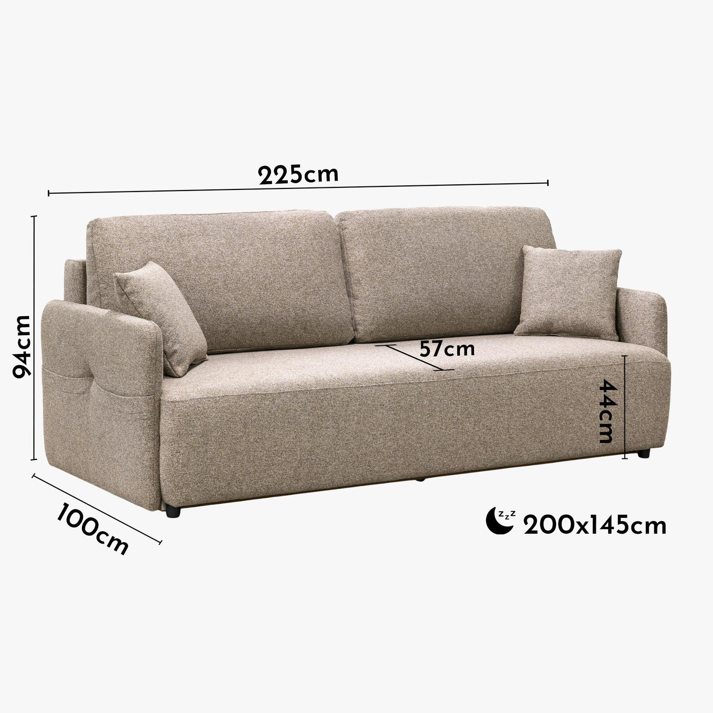 CARLA Canapé 3 places convertible en tissu taupe - Canapés convertibles - Mobilier Deco