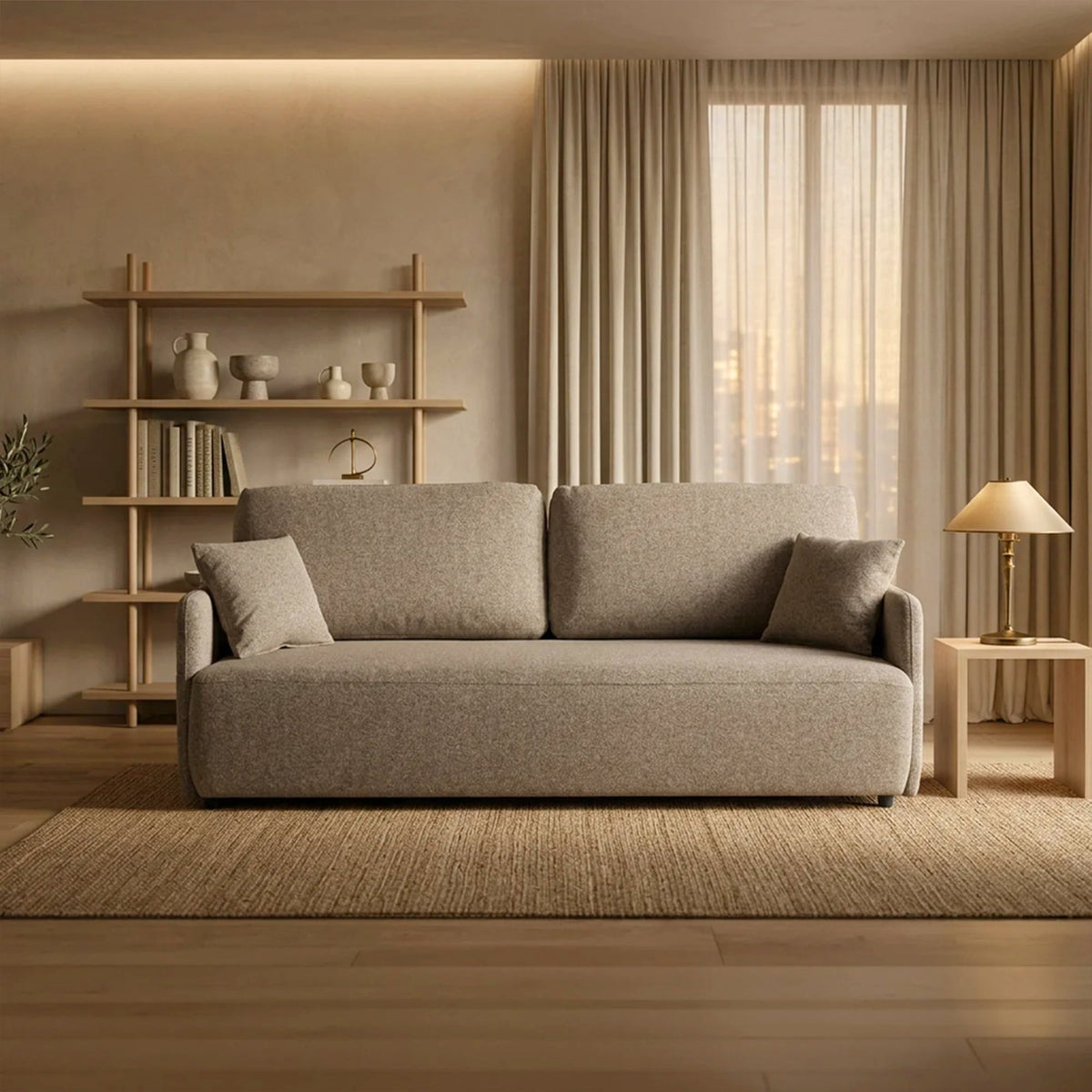 CARLA Canapé 3 places convertible en tissu taupe - Canapés convertibles - Mobilier Deco