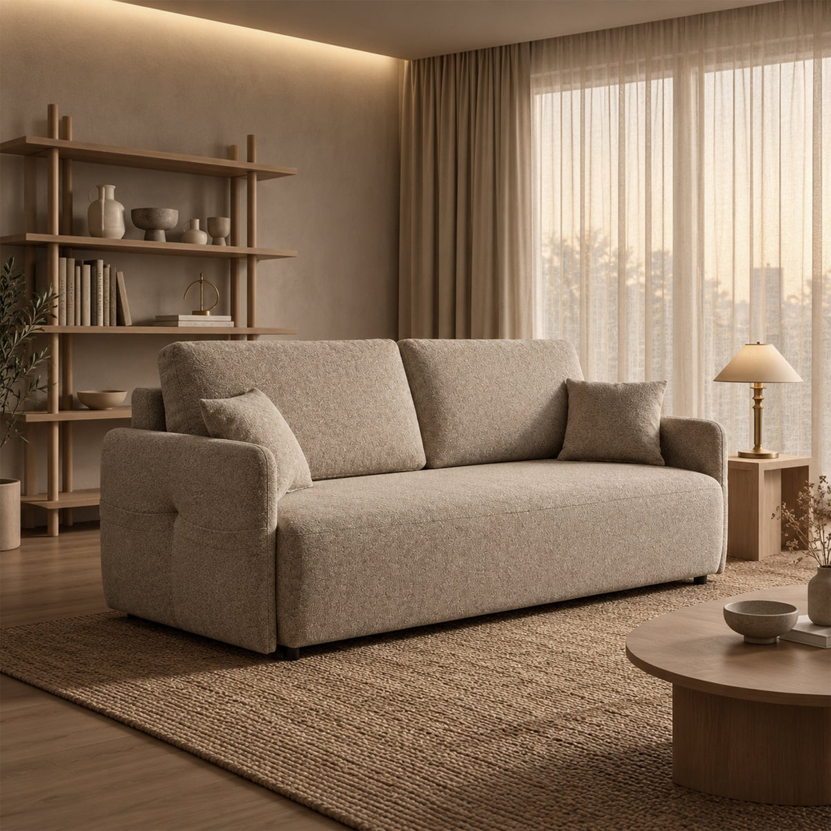 CARLA Canapé 3 places convertible en tissu taupe - Canapés convertibles - Mobilier Deco