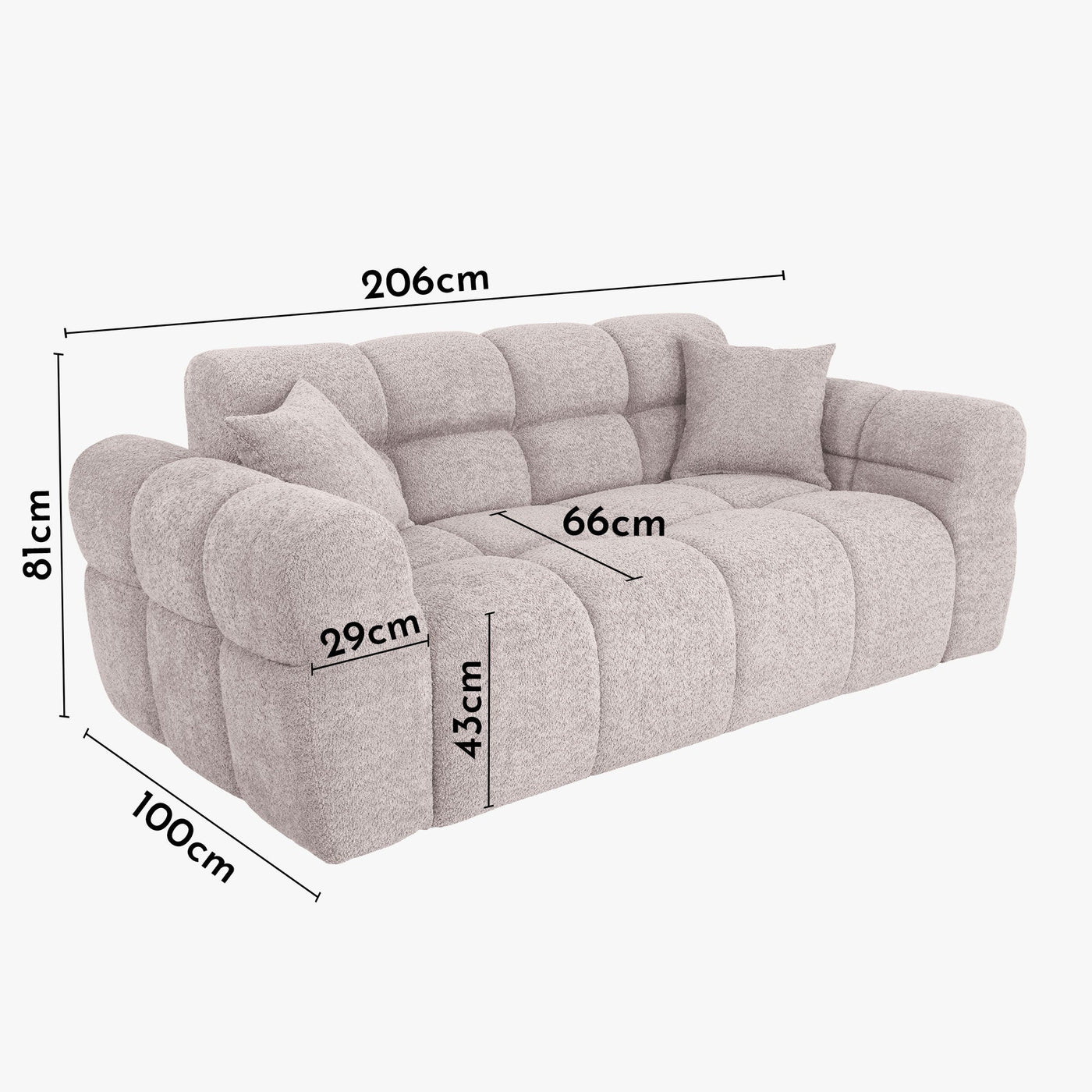 CARMELA Canapé 3 places en tissu bouclette beige - Canapés fixes - Mobilier Deco