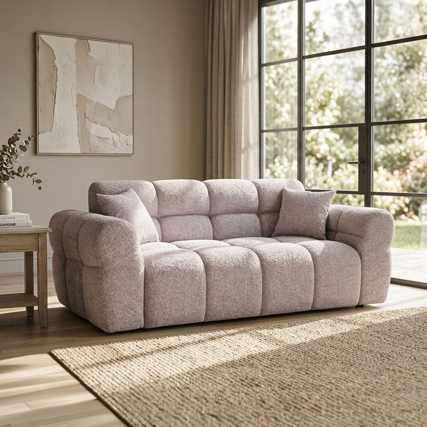 CARMELA Canapé 3 places en tissu bouclette beige - Canapés fixes - Mobilier Deco