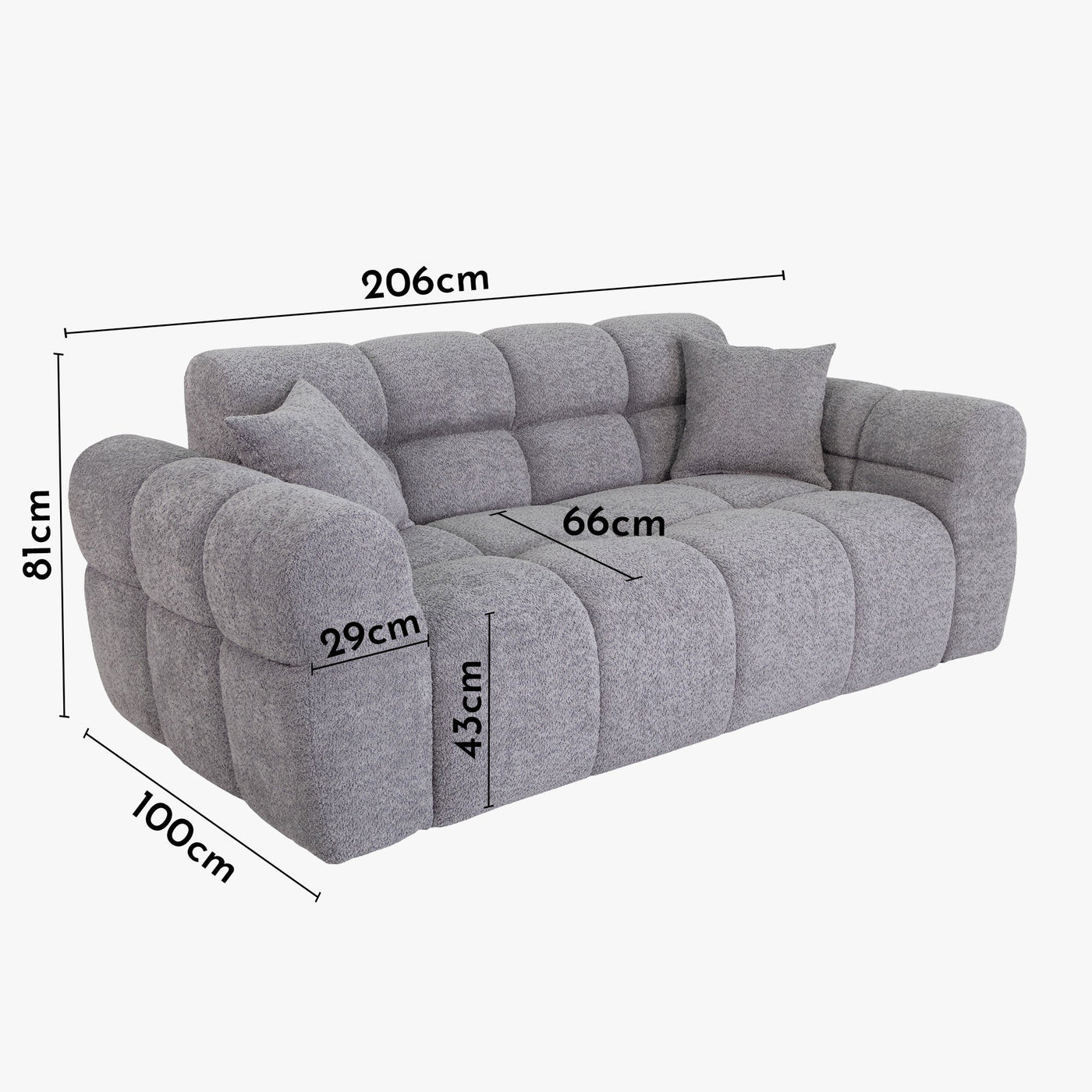 CARMELA Canapé 3 places en tissu bouclette gris - Canapés fixes - Mobilier Deco