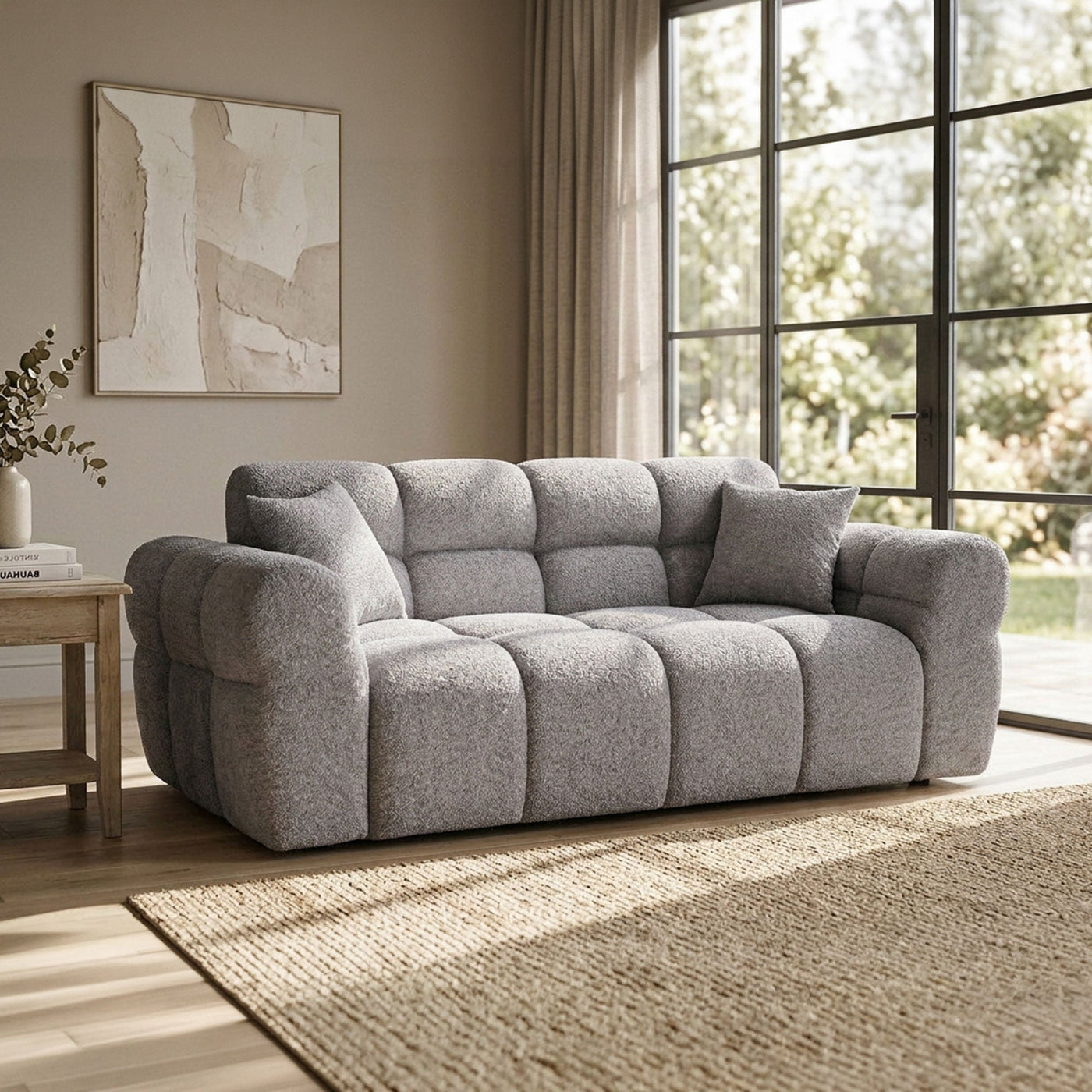 CARMELA Canapé 3 places en tissu bouclette gris - Canapés fixes - Mobilier Deco