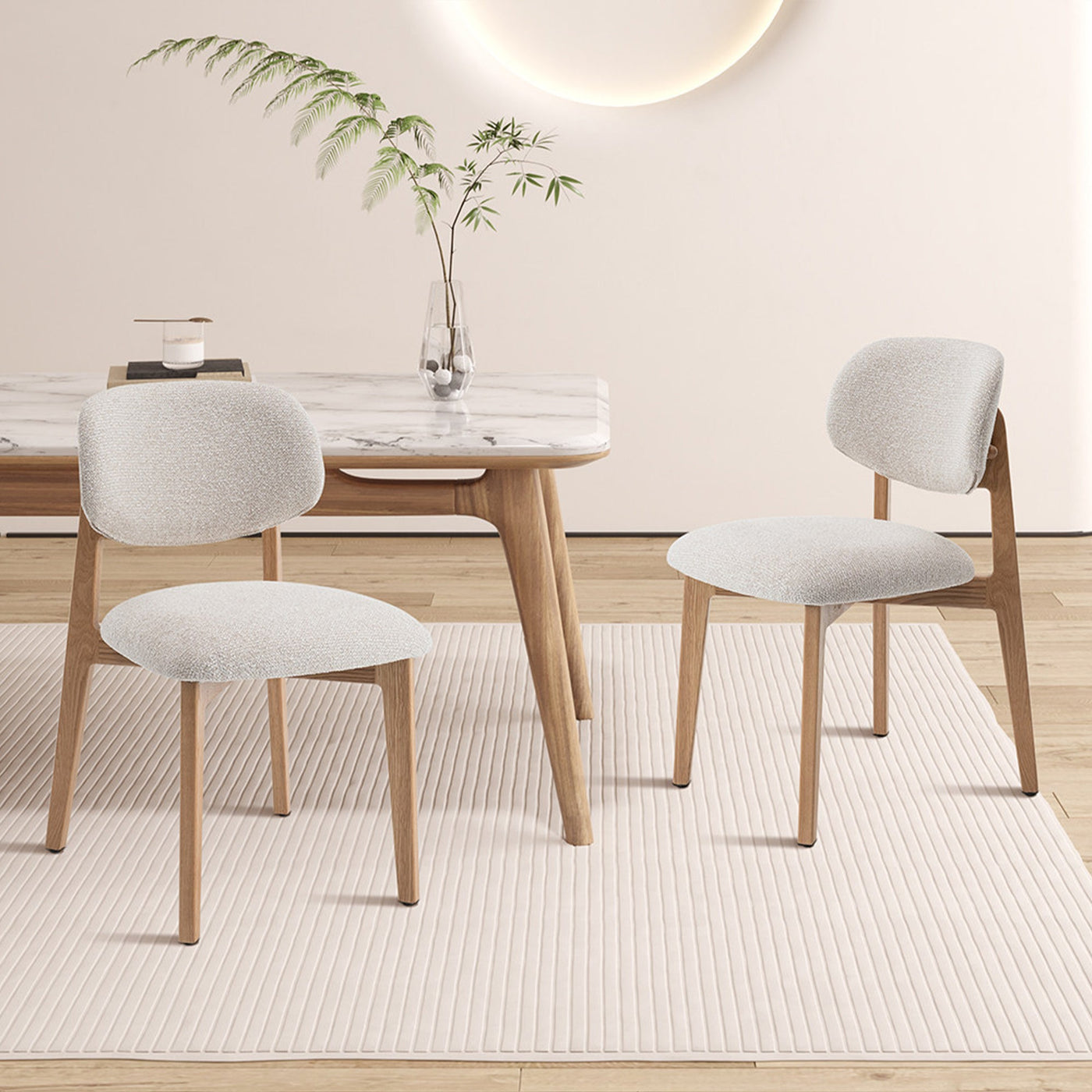 CARMEN Chaise en tissu beige et chêne massif - Chaise de repas - Mobilier Deco