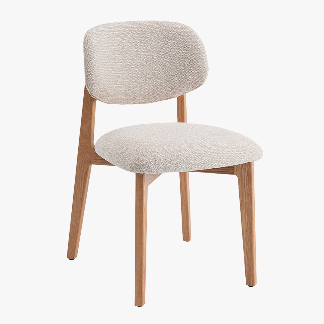CARMEN Chaise en tissu beige et chêne massif - Chaise de repas - Mobilier Deco