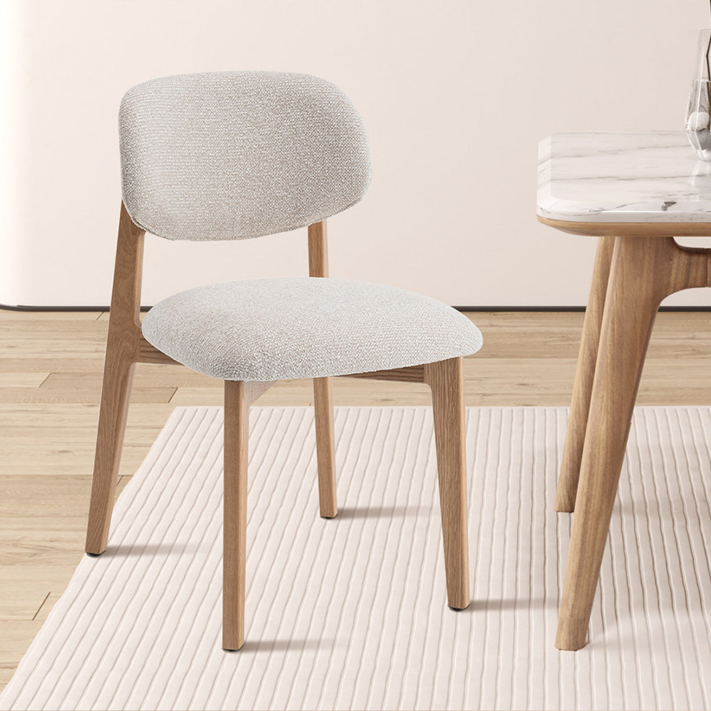 CARMEN Chaise en tissu beige et chêne massif - Chaise de repas - Mobilier Deco