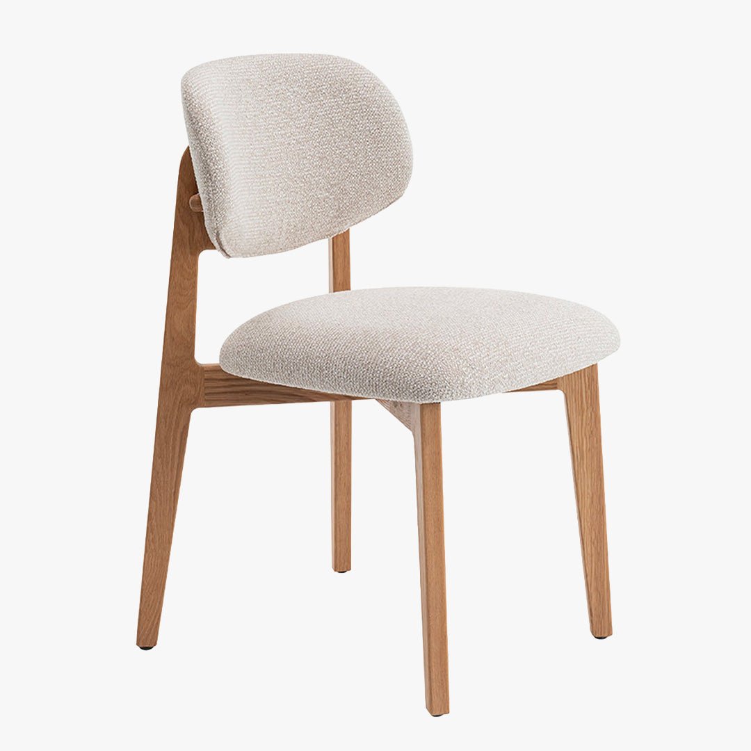CARMEN Chaise en tissu beige et chêne massif - Chaise de repas - Mobilier Deco