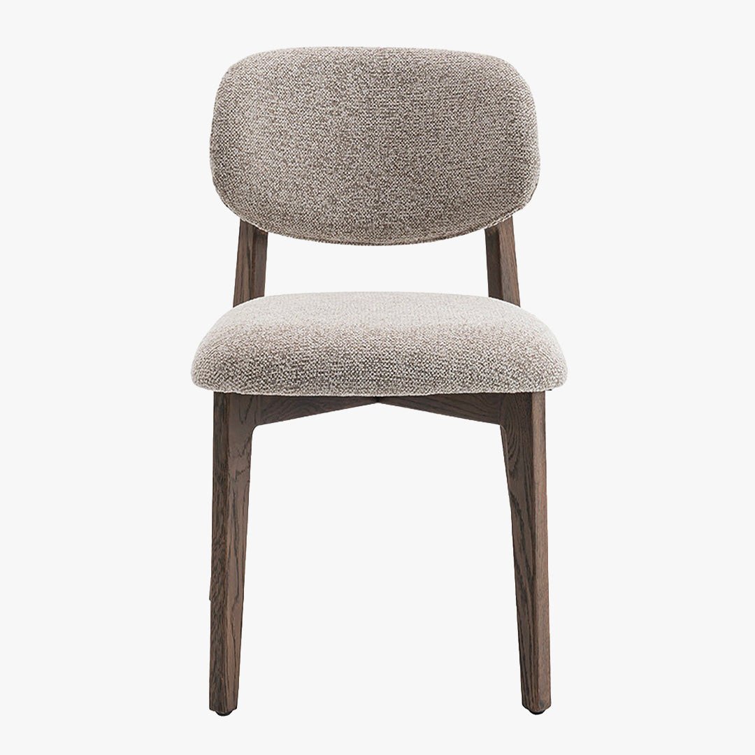 CARMEN Chaise en tissu beige et chêne massif foncé - Chaise de repas - Mobilier Deco