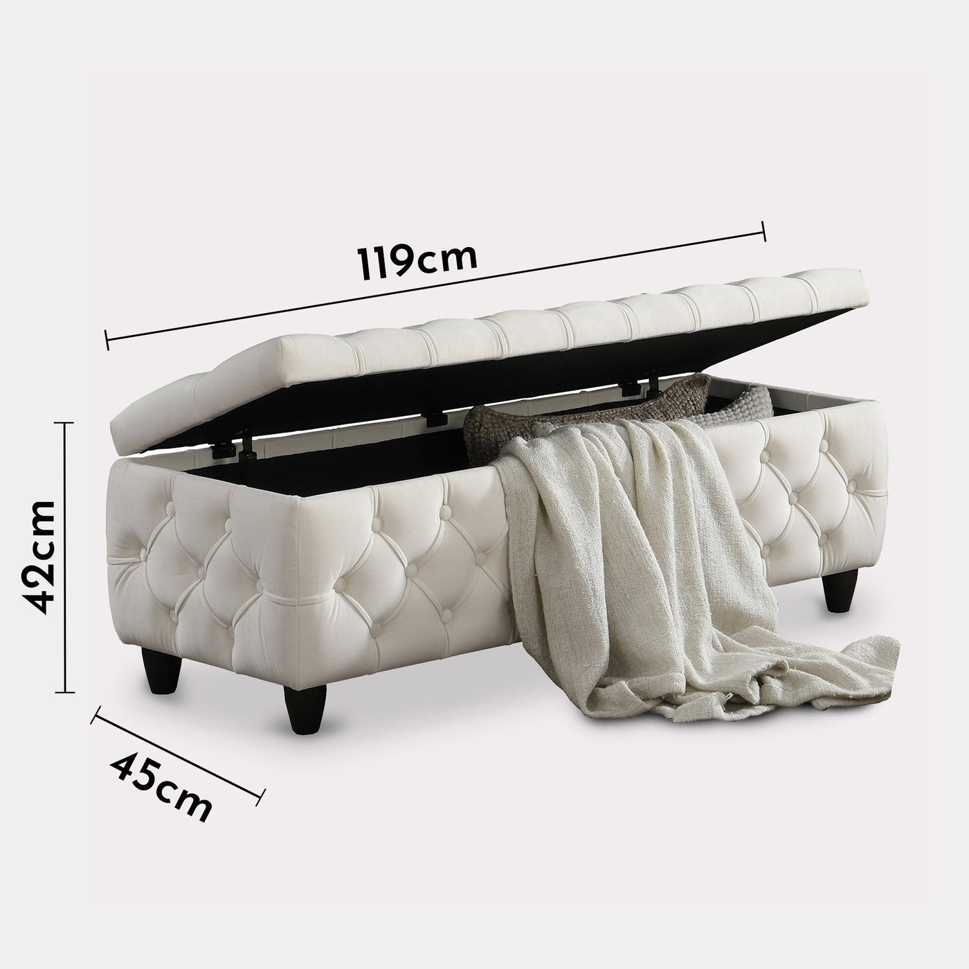 CASTRIA Banquette coffre capitonné en velours écru - Banquettes - Mobilier Deco