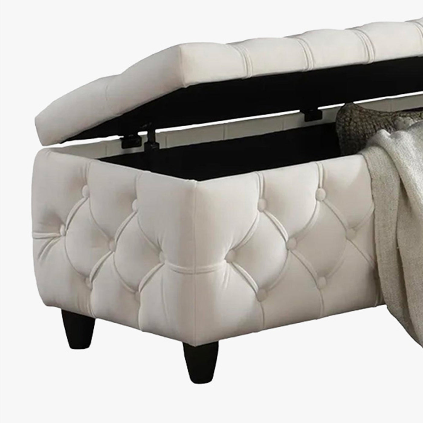 CASTRIA Banquette coffre capitonné en velours écru - Banquettes - Mobilier Deco