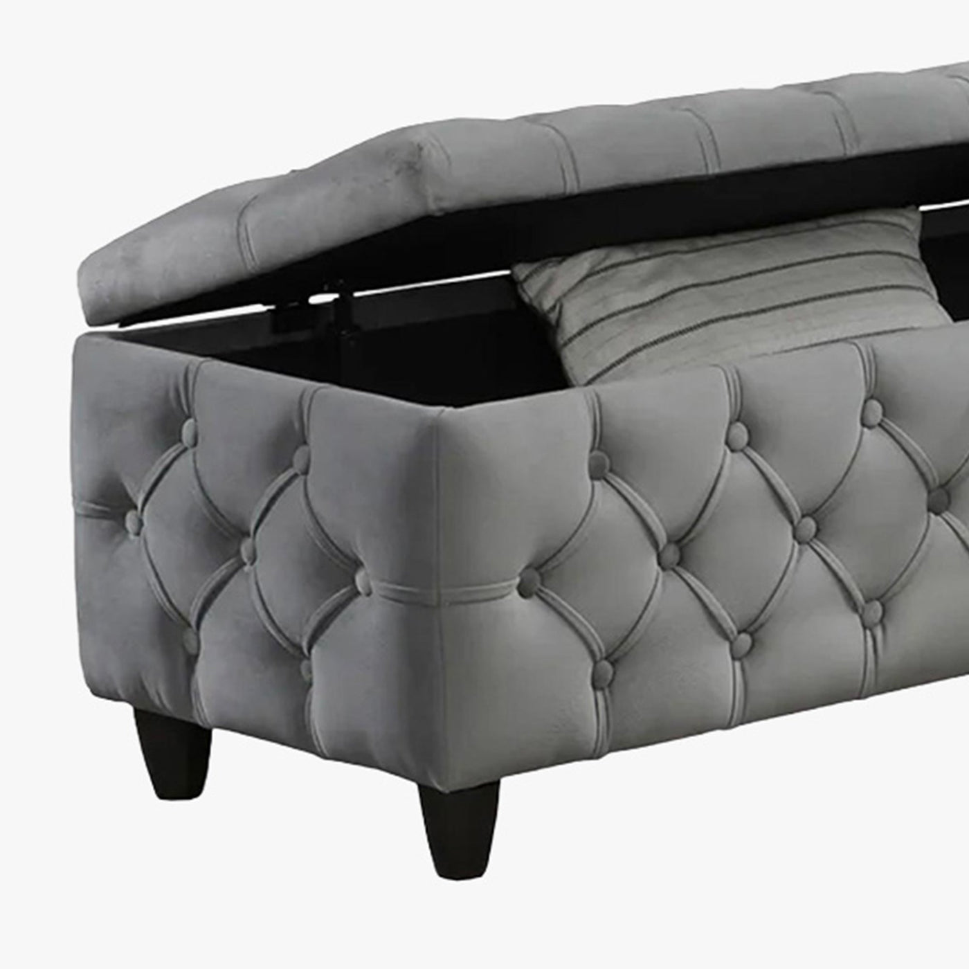 CASTRIA Banquette coffre capitonné en velours gris foncé - Banquettes - Mobilier Deco