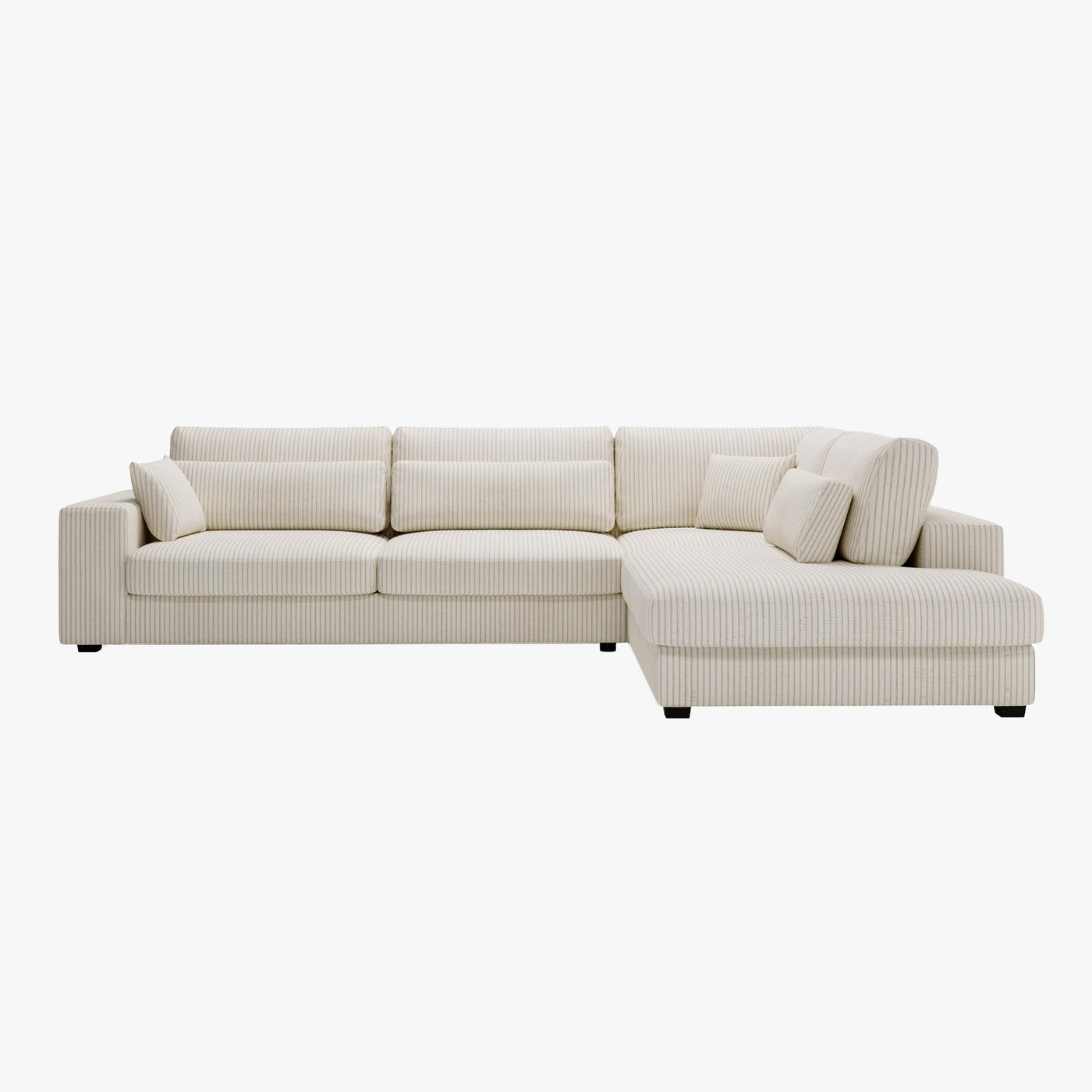 CATHY Canapé d'angle en velours côtelé beige - Angle droit - Canapés d'angle - Mobilier Deco