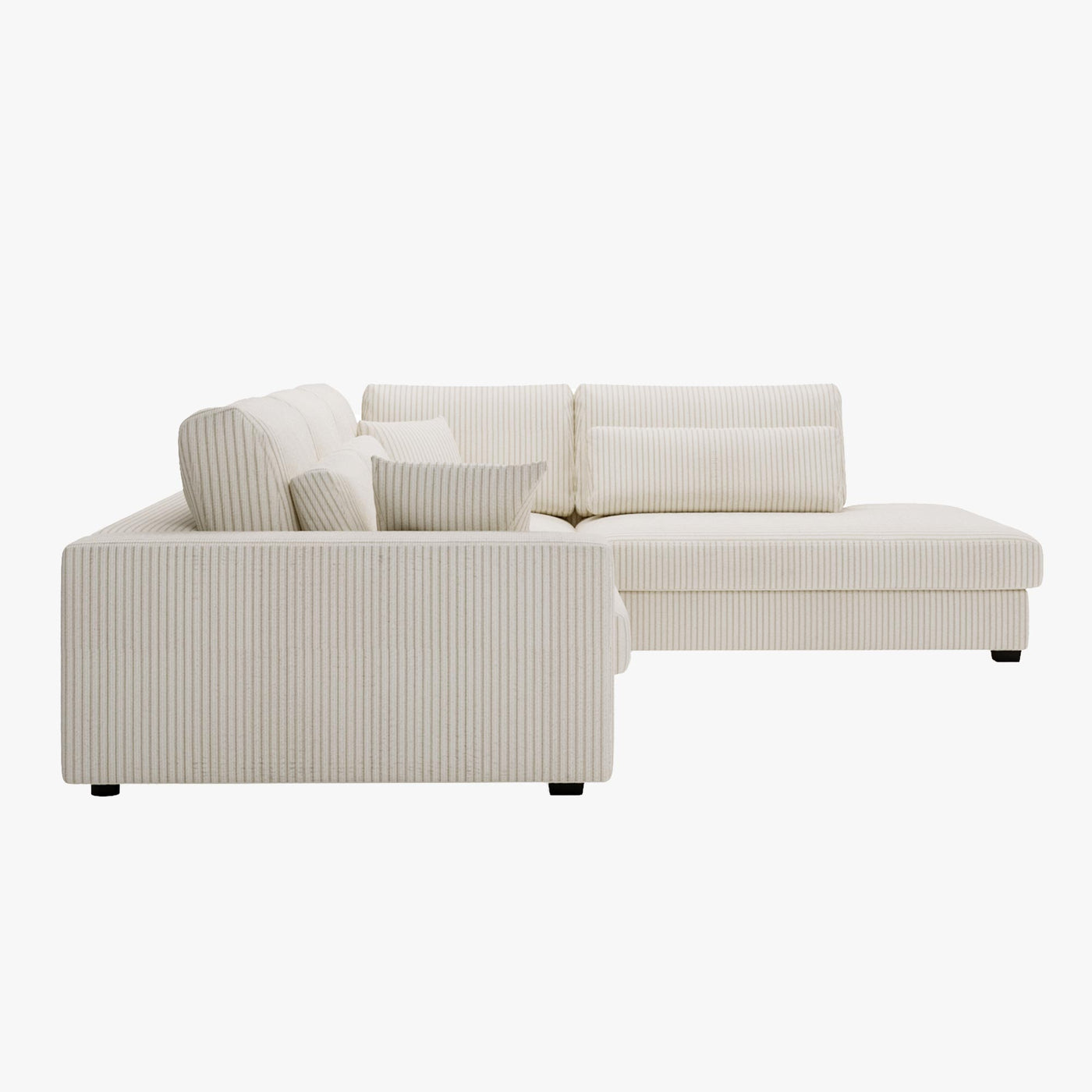 CATHY Canapé d'angle en velours côtelé beige - Angle droit - Canapés d'angle - Mobilier Deco