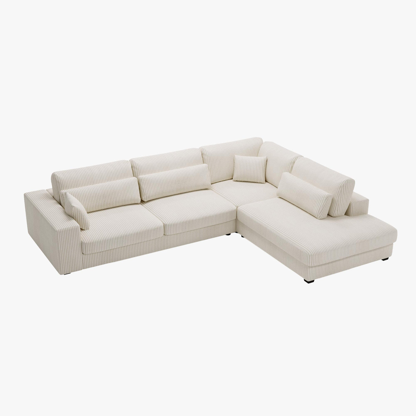CATHY Canapé d'angle en velours côtelé beige - Angle droit - Canapés d'angle - Mobilier Deco