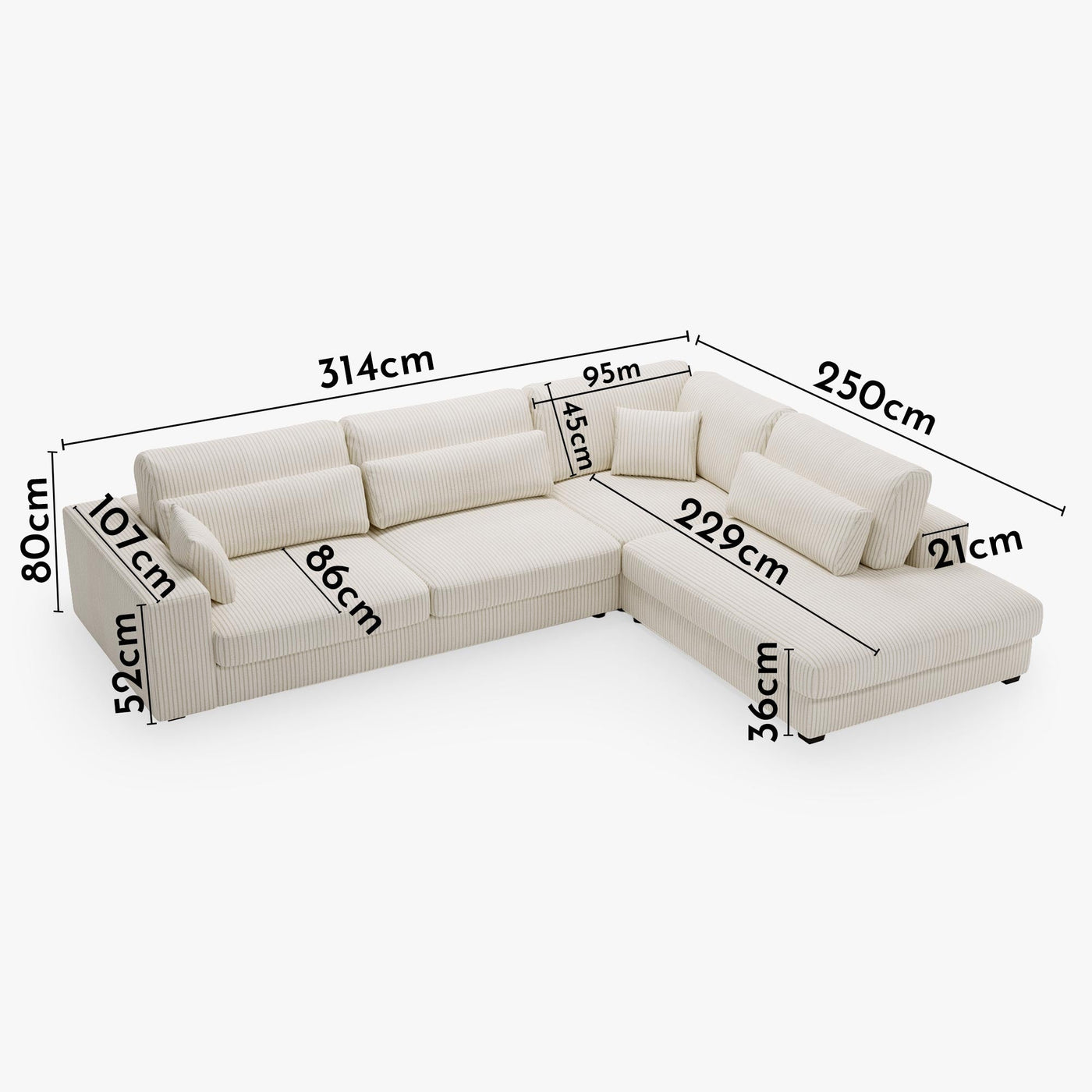 CATHY Canapé d'angle en velours côtelé beige - Angle droit - Canapés d'angle - Mobilier Deco