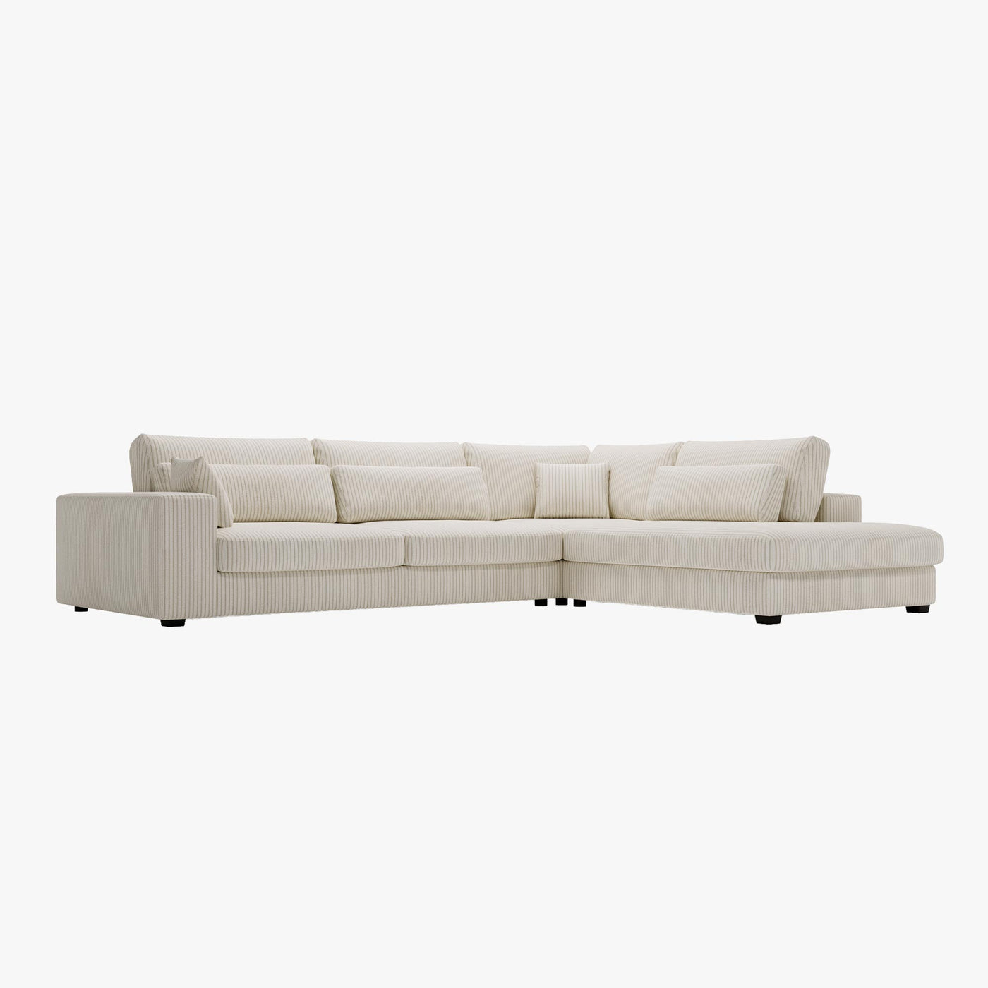 CATHY Canapé d'angle en velours côtelé beige - Angle droit - Canapés d'angle - Mobilier Deco