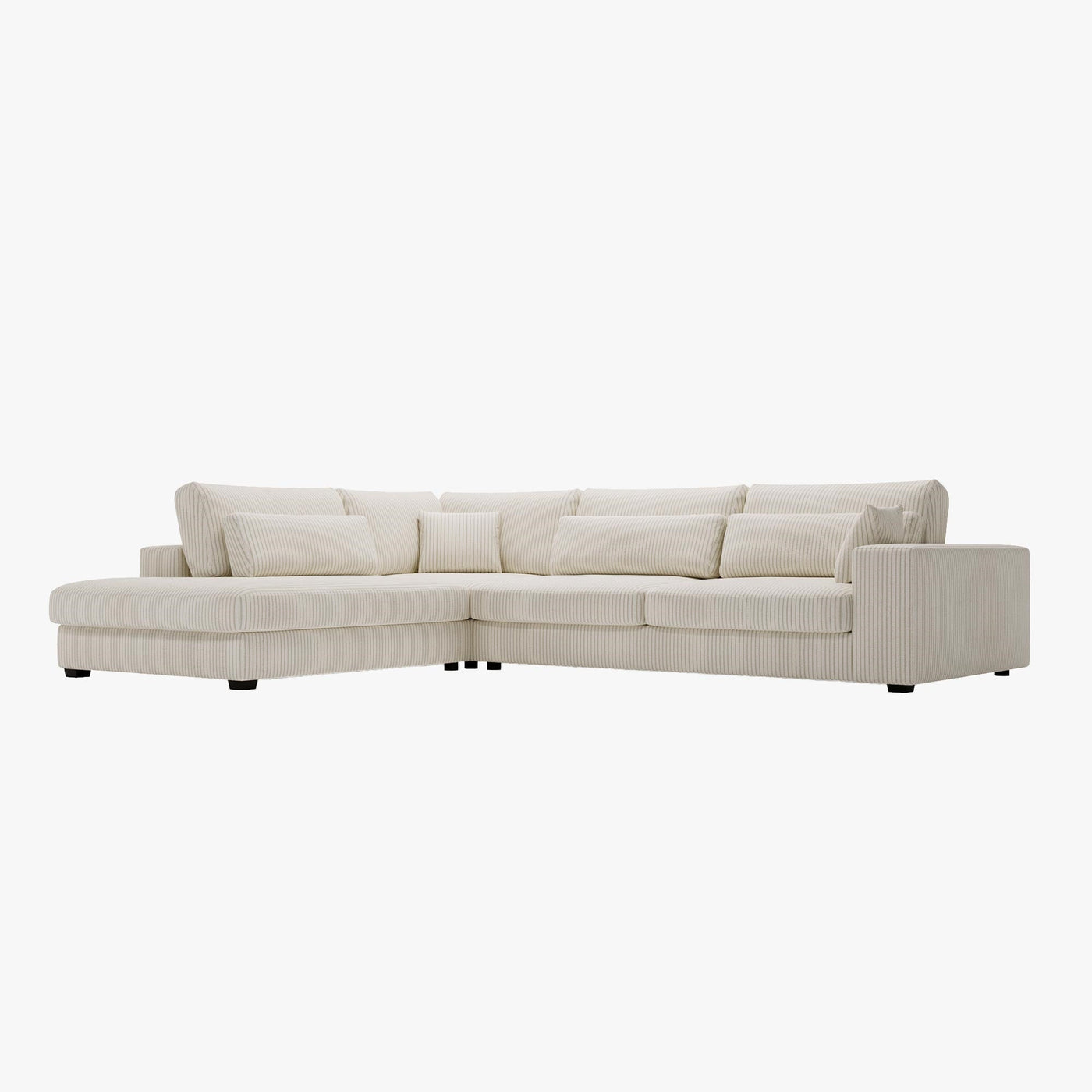 CATHY Canapé d'angle en velours côtelé beige - Angle gauche - Canapés d'angle - Mobilier Deco