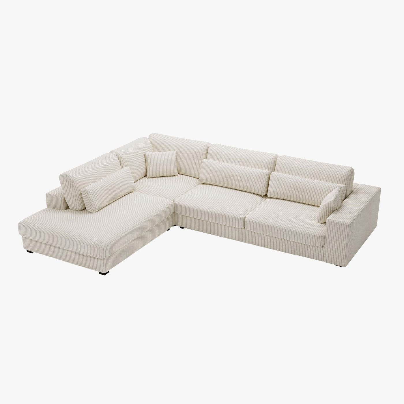 CATHY Canapé d'angle en velours côtelé beige - Angle gauche - Canapés d'angle - Mobilier Deco